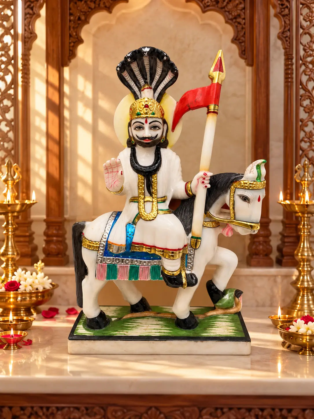 Khatu Shyam Ji murti — styled mandir setting