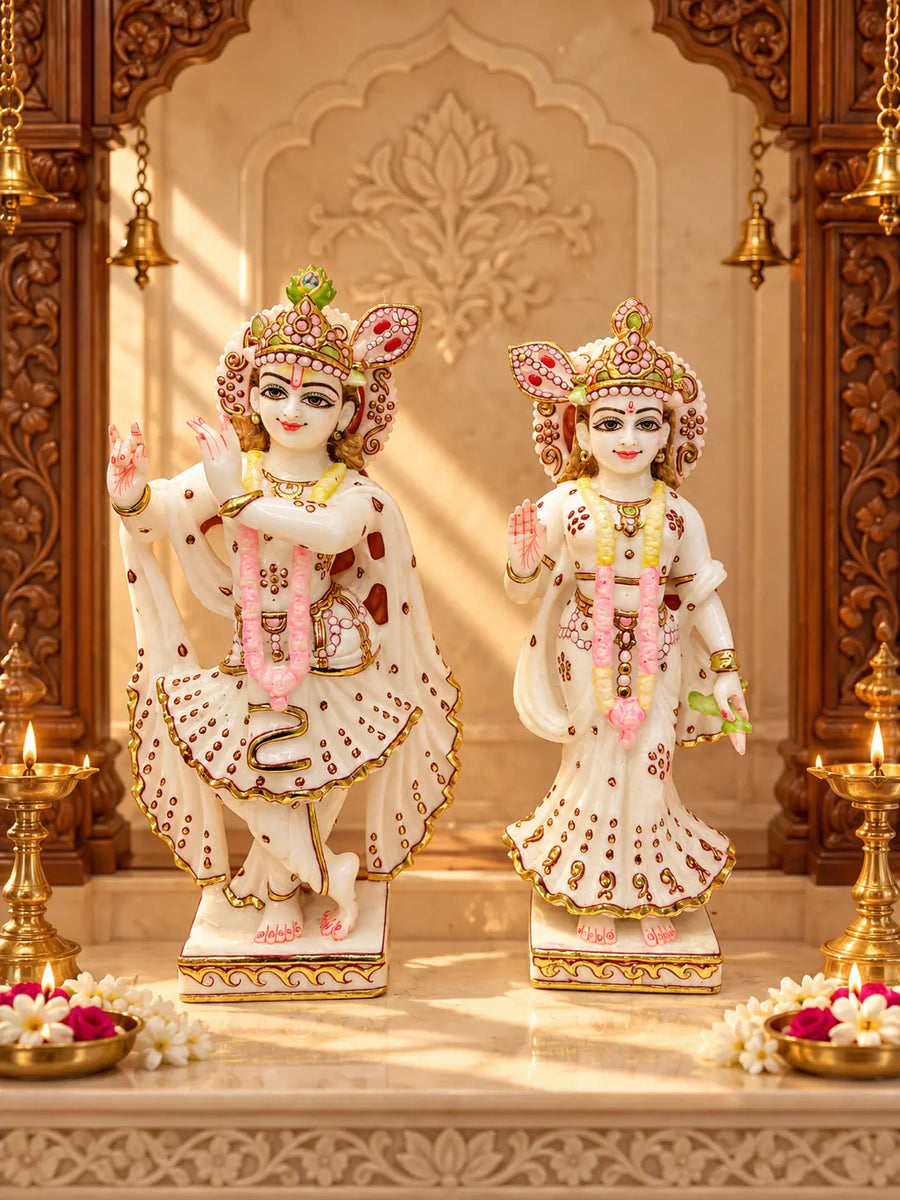 Radha Krishna marble pair — full view